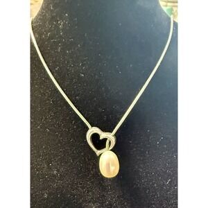 925 Sterling Silver Heart Pendant Necklace Cultured Pearl Snake Chain
